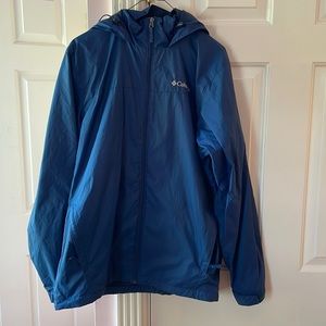 Men’s Columbia blue rain jacket size small